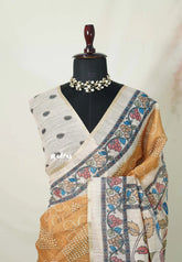 Mustard Glow - Premium Linen Cotton with Jute Blend Saree with Bhandani Prints - Best for Office Wear | Casual Wear