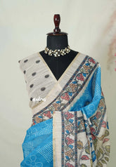 Olympic Blue - Premium Linen Cotton with Jute Blend Saree with Bhandani Prints - Best for Office Wear | Casual Wear