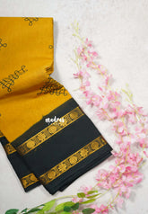 Temple turmeric with Rundraksham and Flower - Subbulakshmi – Madras Margazhi Special Sungudi Cotton with kolam body rudraksham and flower border