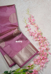 Dual Shade Mauve Pink - Raaga Premium Semi tussar Zari Border with Leaf Buttas - Perfect for small functions | Temple visit |