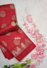 Dual Shade Rich Red - Raaga Premium Semi tussar Temple Border with Buttas - Perfect for small functions | Temple visit |