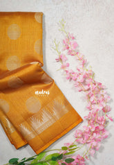 Dual Shade Golden Yellow - Raaga Premium Semi tussar Temple Border with Buttas - Perfect for small functions | Temple visit |