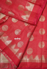 Dual Shade Rich Red - Raaga Premium Semi tussar Temple Border with Buttas - Perfect for small functions | Temple visit |