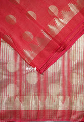 Dual Shade Rich Red - Raaga Premium Semi tussar Temple Border with Buttas - Perfect for small functions | Temple visit |
