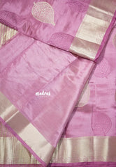 Dual Shade Mauve Pink - Raaga Premium Semi tussar Zari Border with Leaf Buttas - Perfect for small functions | Temple visit |