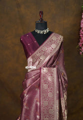 Burgundy purple - Raaga Premium Semi tussar with Tissue Blend - Perfect for Night Functions