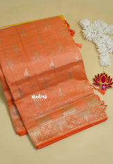 Peach - Raaga - Premium Raw Mango silk saree with stylish buttas and border
