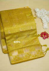Yellowish Green - Raaga - Premium Raw Mango silk saree with stylish buttas and border