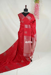 Spicy Red - Vadhanam - Linen Tussar Saree with Jimiki Buttas and Rich Pallu - Perfect for Diwali Festive