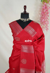 Spicy Red - Vadhanam - Linen Tussar Saree with Jimiki Buttas and Rich Pallu - Perfect for Diwali Festive