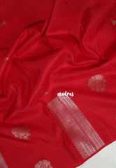 Spicy Red - Vadhanam - Linen Tussar Saree with Jimiki Buttas and Rich Pallu - Perfect for Diwali Festive