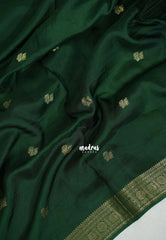 Forest Green - Durga - Banarasi Premium Viscose Silk with Mayil Border and Buttas - Best for Pooja Functions | Diwali Festive