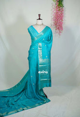 Dark Sky Blue - Durga - Banarasi Premium Viscose Silk with Mayil Border and Buttas - Best for Pooja Functions | Diwali Festive