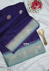 Midnight Blue - Durga - Banarasi Premium Viscose Silk with Yanai, Mayil Border and Buttas - Best for Pooja Functions | Diwali Festive