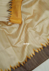 Sandal Ivory with Brown - Roopa - Premium Chappa semi Tussar with Ganga Jamuna Border - Perfect for Small Functions