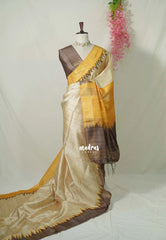 Sandal Ivory with Brown - Roopa - Premium Chappa semi Tussar with Ganga Jamuna Border - Perfect for Small Functions