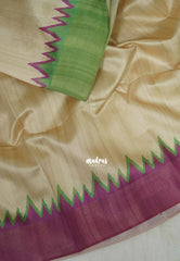 Sandal Ivory with Magenta - Roopa - Premium Chappa semi Tussar with Ganga Jamuna Border - Perfect for Small Functions