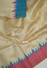 Sandal Ivory with Pink - Roopa - Premium Chappa semi Tussar with Ganga Jamuna Border - Perfect for Small Functions
