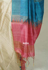 Sandal Ivory with Pink - Roopa - Premium Chappa semi Tussar with Ganga Jamuna Border - Perfect for Small Functions