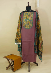 Amitha – Rosewood Mauve Premium cotton kalamkari hand stitched yoke and chanderi cotton dupatta