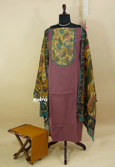 Amitha – Rosewood Mauve Premium cotton kalamkari hand stitched yoke and chanderi cotton dupatta