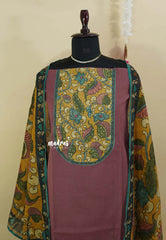 Amitha – Rosewood Mauve Premium cotton kalamkari hand stitched yoke and chanderi cotton dupatta