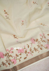 Soft Beige - Thilothama - Premium Lightweight Coton Silk Jacquard Weaving with Buttas - Perfect for Office Wear | Casual Wear
