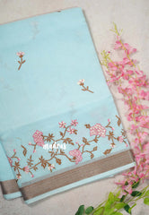 Sky Melody Blue - Thilothama - Premium Lightweight Coton Silk Jacquard Weaving with Buttas - Perfect for Office Wear | Casual Wear