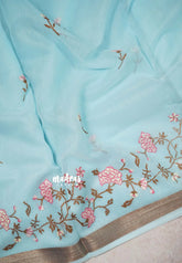 Sky Melody Blue - Thilothama - Premium Lightweight Coton Silk Jacquard Weaving with Buttas - Perfect for Office Wear | Casual Wear