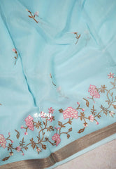 Sky Melody Blue - Thilothama - Premium Lightweight Coton Silk Jacquard Weaving with Buttas - Perfect for Office Wear | Casual Wear