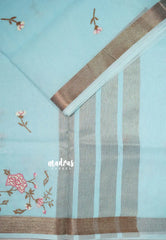 Sky Melody Blue - Thilothama - Premium Lightweight Coton Silk Jacquard Weaving with Buttas - Perfect for Office Wear | Casual Wear