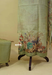 Amitha – Sage Green Premium linen Salwar Suit with Nature inspired Digital Prints + Hand-Stitched Embroidery