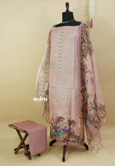 Amitha – Pastel Rosewood Premium linen  Salwar Suit with Nature inspired Digital Prints + Hand-Stitched Embroidery