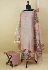 Amitha – Pastel Rosewood Premium linen Salwar Suit with Nature inspired Digital Prints + Hand-Stitched Embroidery