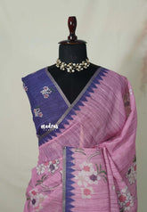 Pink Blossom - Premium Linen Cotton with Jute Blend Saree Grooves with Floral Prints - Best for Office Wear | Casual Wear