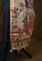 Temple Elephant Black - Premium Linen Cotton Saree Kalamkari Pallu and Blouse - Best for Small Functions