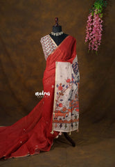 (PRE-BOOKING) Brick Red - Premium Linen Cotton Saree Kalamkari Pallu and Blouse - Best for Small Functions