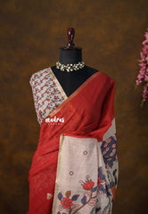 (PRE-BOOKING) Brick Red - Premium Linen Cotton Saree Kalamkari Pallu and Blouse - Best for Small Functions