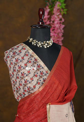 (PRE-BOOKING) Brick Red - Premium Linen Cotton Saree Kalamkari Pallu and Blouse - Best for Small Functions