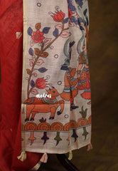 Brick Red - Premium Linen Cotton Saree Kalamkari Pallu and Blouse - Best for Small Functions