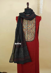Amitha – Rusk Maroon Premium pre-washed handspun cotton  kalamkari yoke cotton suit