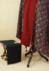 Amitha – Deep Maroon Red Premium pre-washed handspun cotton suit mirror yoke ajrakh dupatta plain bottom