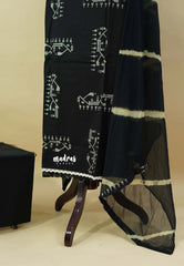 Amitha – Black Premium pre-washed handspun cotton suit with chiffon dupatta plain bottom