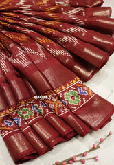 Majestic Maroon - Premium printed silk with ikkat prints