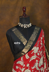 (PRE-BOOKING) Regal Ruby Red - Premium Printed Silk with Kalamkari prints with Zari Border - Perfect for Office Wear