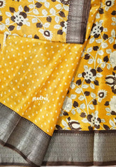 Mango yellow - Premium Printed Silk with Kalamkari prints with Zari Border