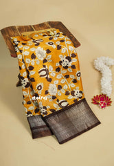 Mango yellow - Premium Printed Silk with Kalamkari prints with Zari Border
