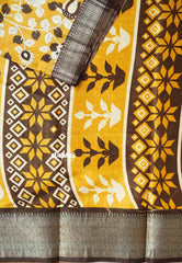 Mango yellow - Premium Printed Silk with Kalamkari prints with Zari Border