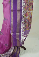 Lilac Pink - Premium Printed Silk with Rettapet Big Floral Border - Best for Small Funtions