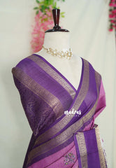 Lilac Pink - Premium Printed Silk with Rettapet Big Floral Border - Best for Small Funtions